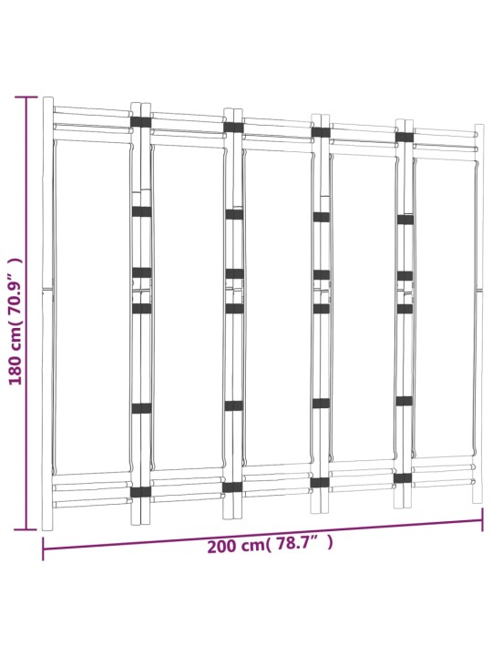 Kokoontaitettava tilanjakaja 5 paneelia 200 cm bambu ja kangas
