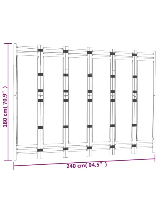 Kokoontaitettava tilanjakaja 6 paneelia 240 cm bambu ja kangas