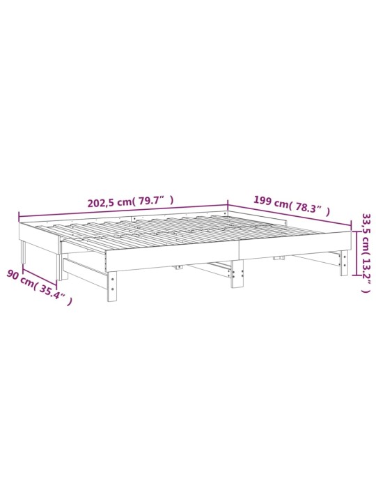 Sohvasänky ulosvedettävä valkoinen 2x (100x200) cm täysi mänty