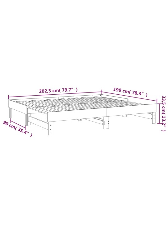 Sohvasänky ulosvedettävä hunajanruskea 2x(100x200) cm mänty