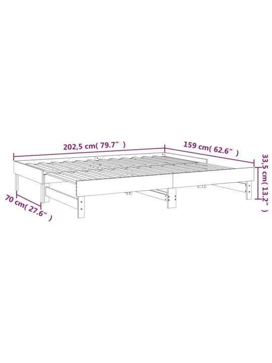 Sohvasänky ulosvedettävä valkoinen 2x (80x200) cm täysi mänty