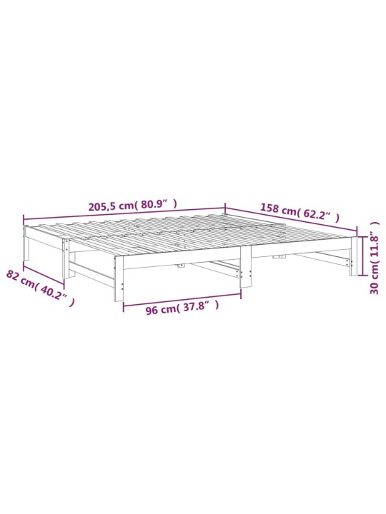 Sohvasänky ulosvedettävä harmaa 2x (80x200) cm täysi mänty