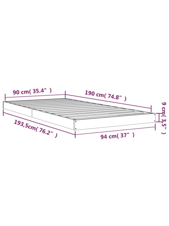 Sängynrunko musta 90x190 cm Single täysi mänty