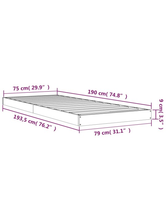 Sängynrunko 75x190 cm Small Single täysi mänty