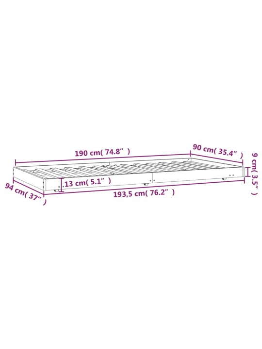 Sängynrunko ilman patjaa valkoinen 90x190 cm täysi mänty