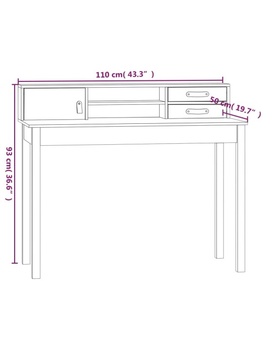 Työpöytä 110x50x93 cm täysi mänty