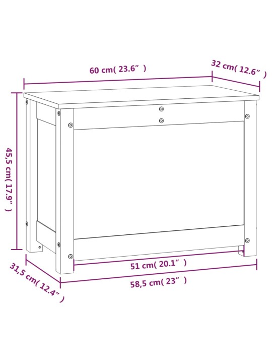 Säilytyslaatikko harmaa 60x32x45,5 cm täysi mänty