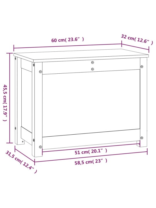 Säilytyslaatikko hunajanruskea 60x32x45,5 cm täysi mänty