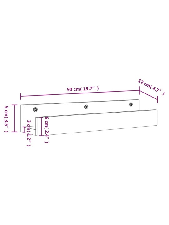 Seinähyllyt 2 kpl harmaa 50x12x9 cm täysi mänty