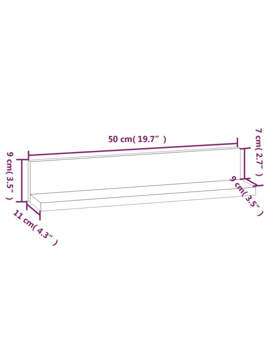 Seinähyllyt 2 kpl hunajanruskea 50x11x9 cm täysi mänty