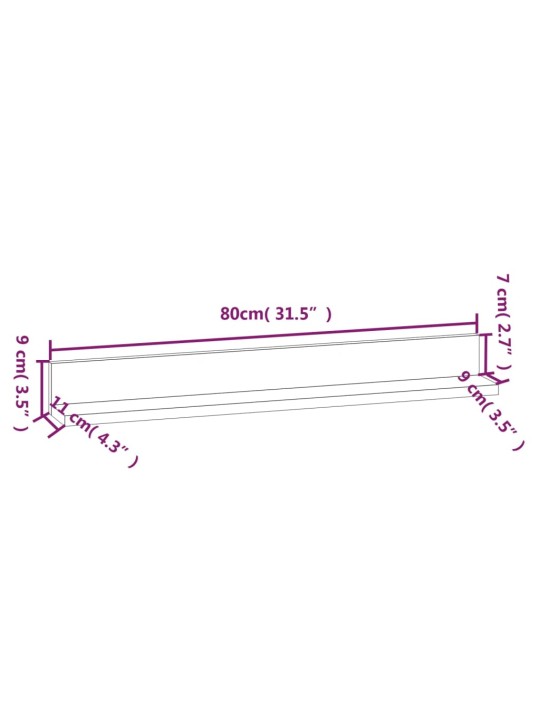 Seinähyllyt 2 kpl hunajanruskea 80x11x9 cm täysi mänty