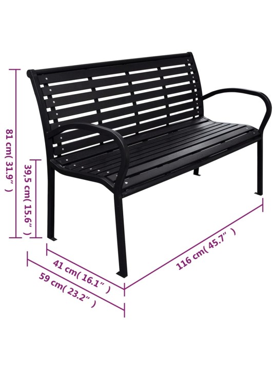 Puutarhapenkki musta 116 cm teräs ja WPC