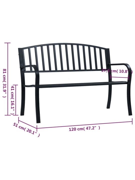 Puutarhapenkki musta 120 cm teräs