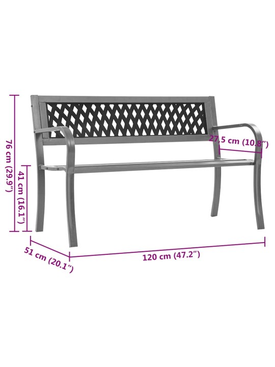 Puutarhapenkki musta 120 cm teräs