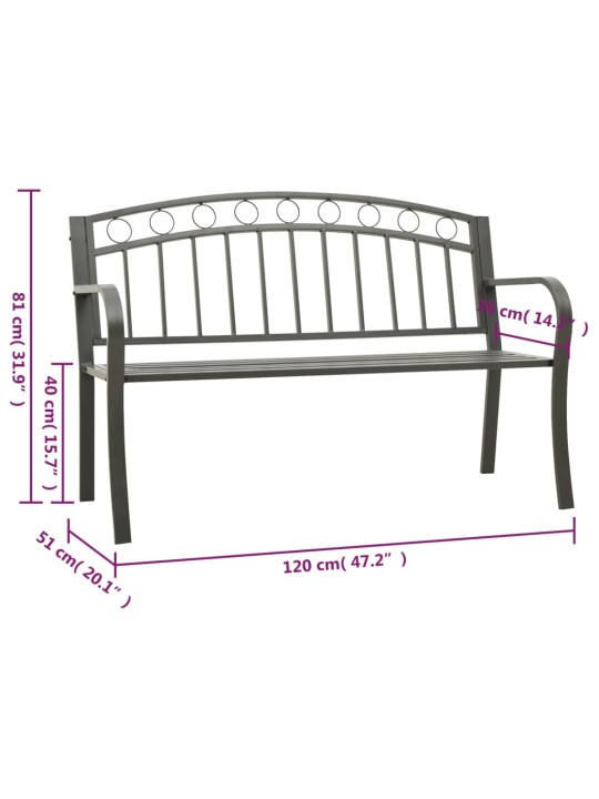 Puutarhapenkki harmaa 120 cm teräs