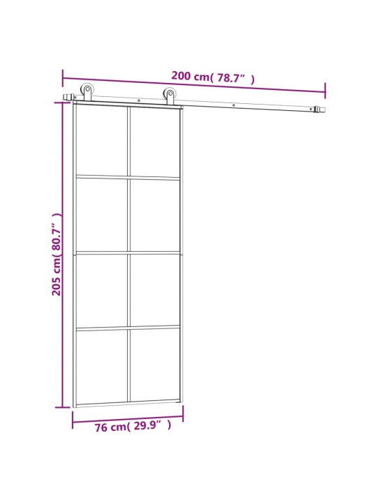 Liukuovi asennustarvikkeilla 76x205 cm ESG lasi ja alumiini