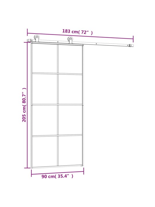 Liukuovi asennustarvikkeilla 90x205 cm ESG lasi ja alumiini