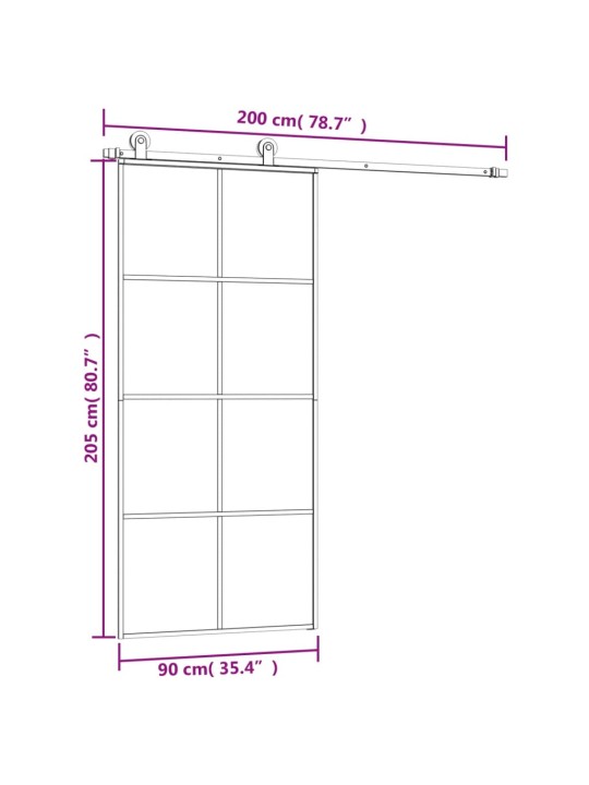 Liukuovi asennustarvikkeilla 90x205 cm ESG lasi ja alumiini