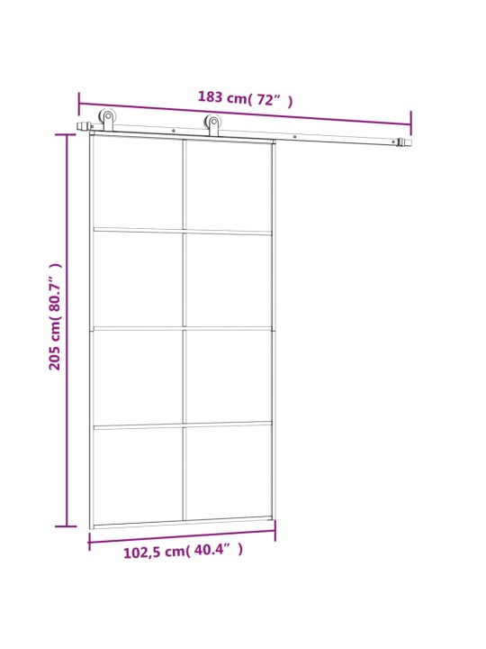 Liukuovi asennustarvikkeilla 102,5x205 cm ESG lasi ja alumiini