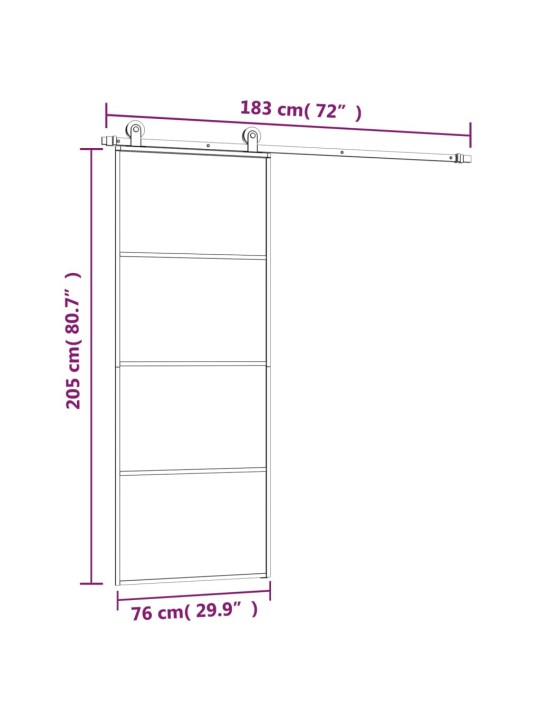 Liukuovi asennustarvikkeilla 76x205 cm ESG lasi ja alumiini