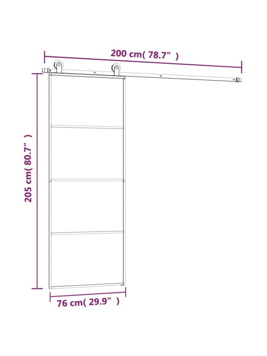 Liukuovi asennustarvikkeilla 76x205 cm ESG lasi ja alumiini