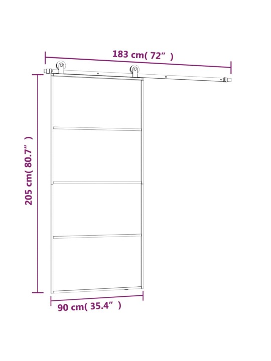 Liukuovi asennustarvikkeilla 90x205 cm ESG lasi ja alumiini