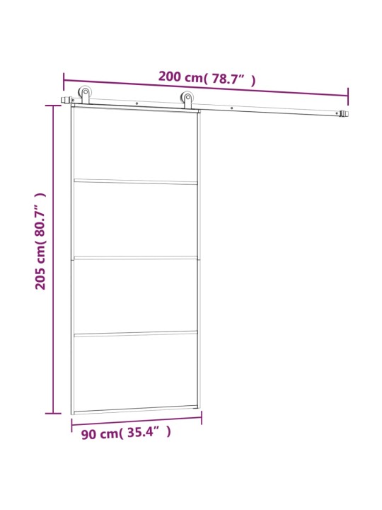 Liukuovi asennustarvikkeilla 90x205 cm ESG lasi ja alumiini