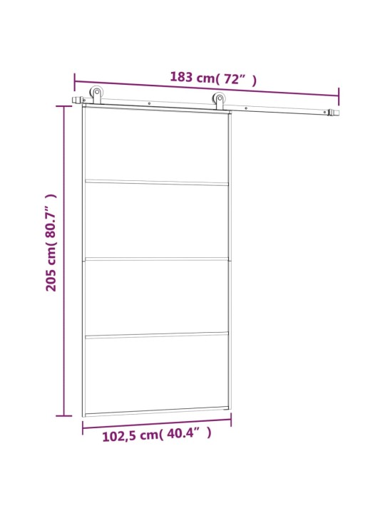 Liukuovi asennustarvikkeilla 102,5x205 cm ESG lasi ja alumiini