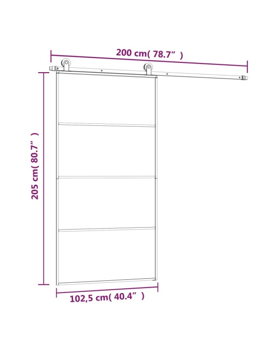 Liukuovi asennustarvikkeilla 102,5x205 cm ESG lasi ja alumiini