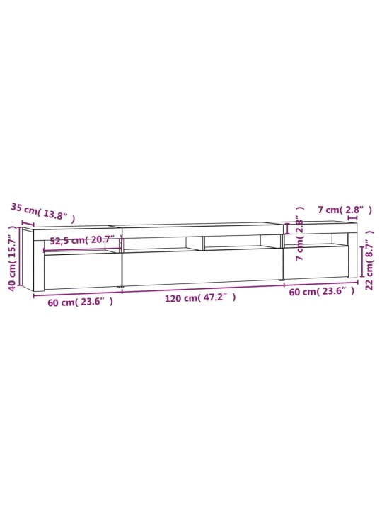 TV-taso LED-valoilla betoninharmaa 240x35x40 cm