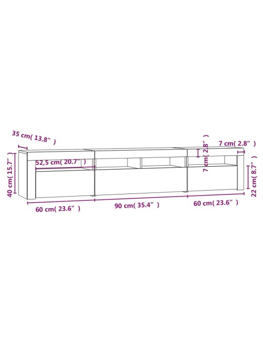 TV-taso LED-valoilla savutammi 210x35x40 cm