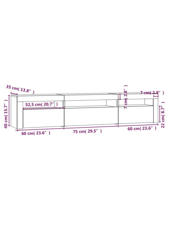 TV-taso LED-valoilla valkoinen 195x35x40 cm