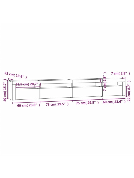 TV-taso LED-valoilla betoninharmaa 270x35x40 cm