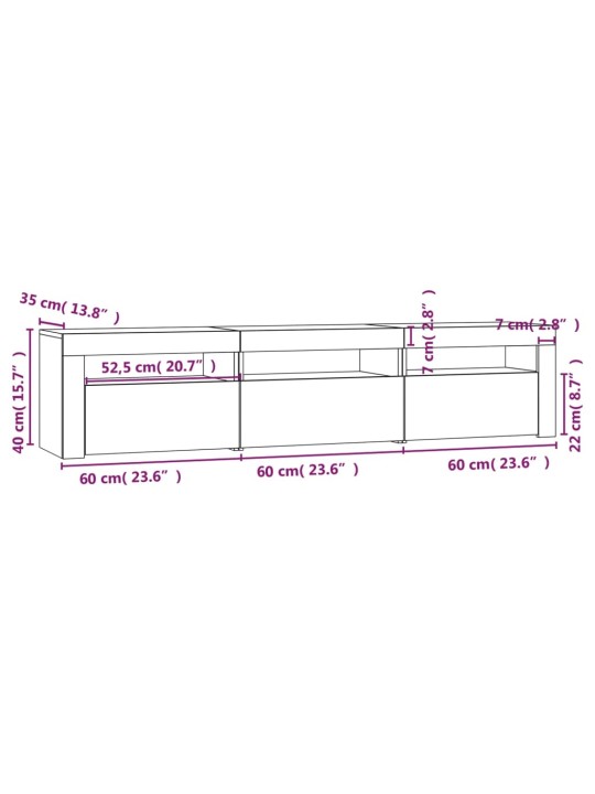 TV-taso LED-valoilla betoninharmaa 180x35x40 cm