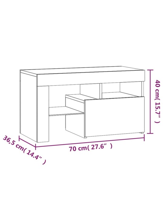 Yöpöydät 2 kpl LED-valoilla savutammi 70x36,5x40 cm