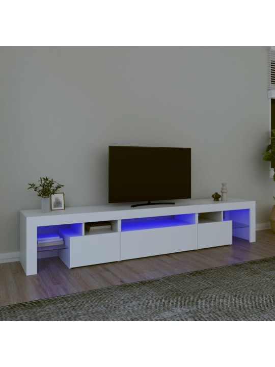 TV-taso LED-valoilla valkoinen 215x36,5x40 cm