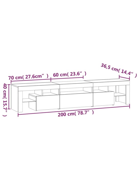 TV-taso LED-valoilla savutammi 200x36,5x40 cm