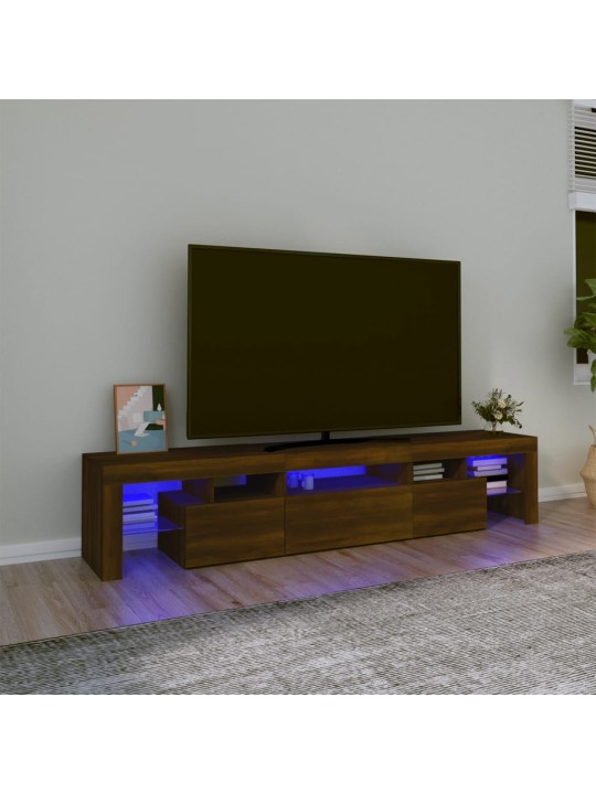 TV-taso LED-valoilla ruskea tammi 200x36,5x40 cm