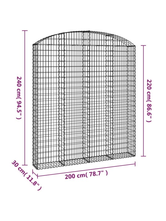 Kaareva kivikori 200x30x220/240 cm galvanoitu rauta