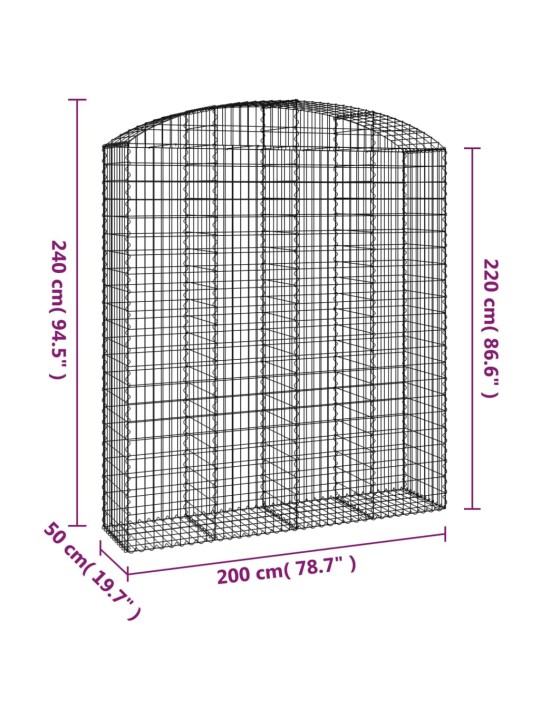 Kaareva kivikori 200x50x220/240 cm galvanoitu rauta