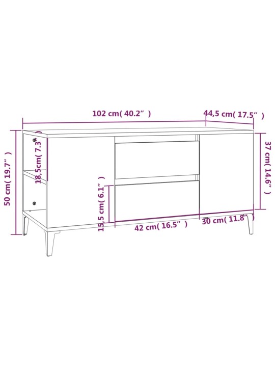 TV-taso harmaa Sonoma 102x44,5x50 cm tekninen puu