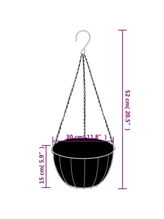 Riippuvat kukkaruukut 4 kpl kookosvuori musta Ø 30x52 cm teräs