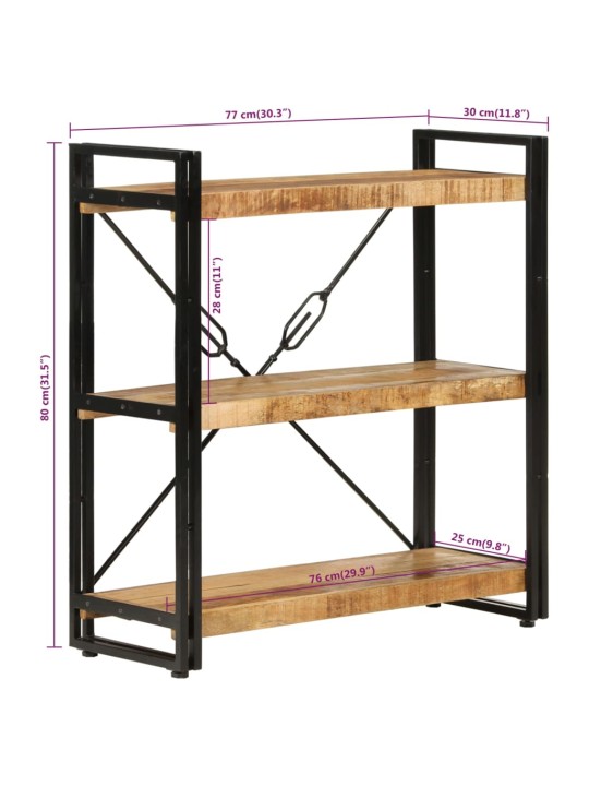 3-tasoinen Kirjahylly 77x30x80 cm täysi mangopuu ja rauta