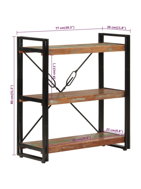 3-tasoinen Kirjahylly 77x30x80 cm kierrätetty täyspuu ja rauta