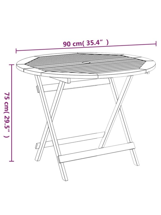 Kokoontaittuva puutarhapöytä Ø 90x75 cm täysi akasiapuu