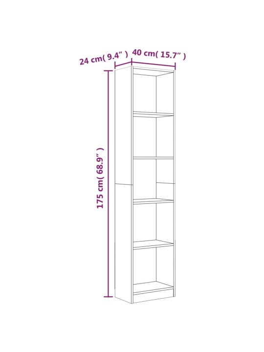 5-kerroksinen Kirjahylly savutammi 40x24x175 cm tekninen puu