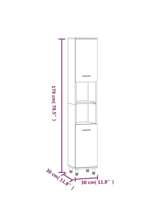 Kylpyhuoneen kaappi savutammi 30x30x179 cm tekninen puu