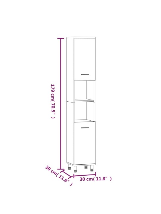 Kylpyhuoneen kaappi ruskea tammi 30x30x179 cm tekninen puu