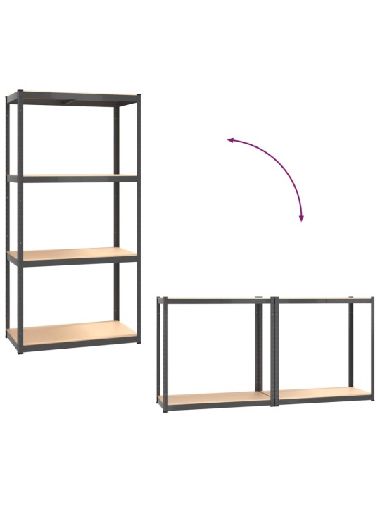 4-tasoiset Varastohyllyt 4 kpl antrasiitti teräs / tekninen puu