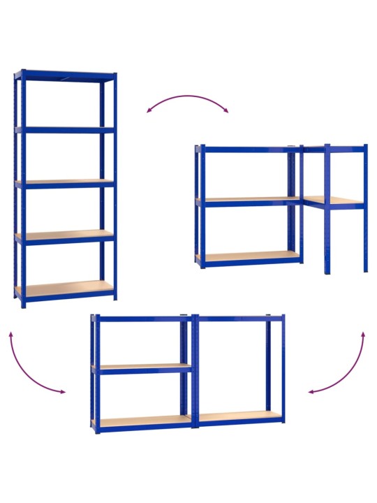 5-tasoiset Varastohyllyt 4 kpl sininen teräs ja tekninen puu